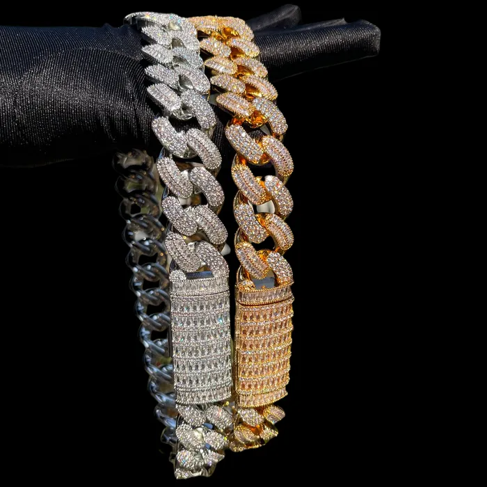 20MM Stones and Baguette Cuban Link Iced Out Diamond Necklace Chain Stones and Baguette Necklaces