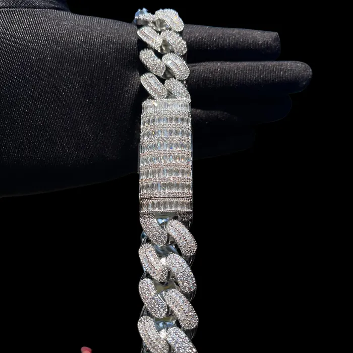 20MM Stones and Baguette Cuban Link Iced Out Diamond Necklace Chain Stones and Baguette Necklaces