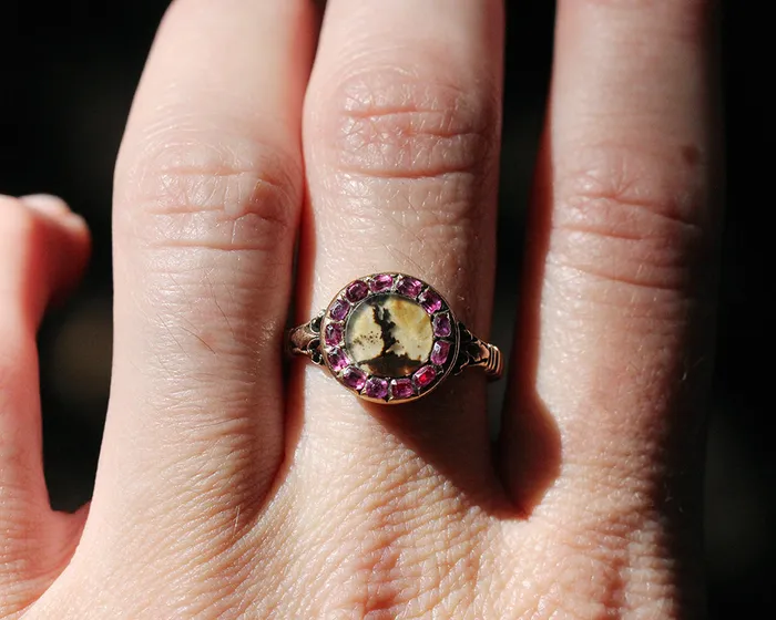 Bell Bird Antiques Rings Early 19th Century Ruby and Agate Cluster Ring