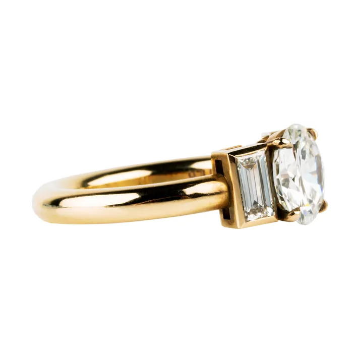 Bell Bird In House Bell Bird Round Brilliant Cut Diamond with Vertical Baguette Rings