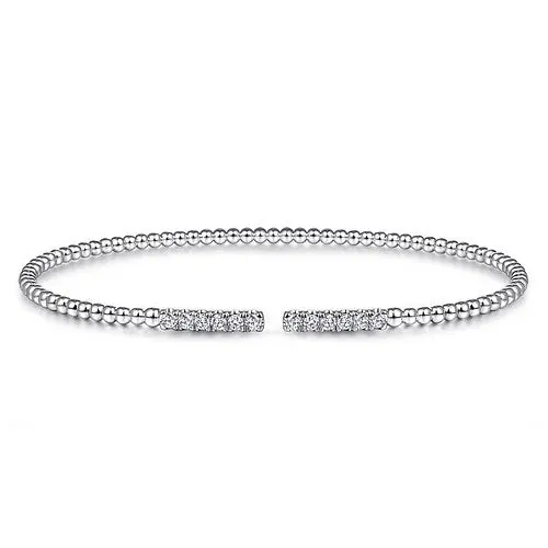 Bracelets 14K White Gold Bujukan Bead Cuff Bracelet with Diamond Pave Bars GABRIEL CO Bracelets 14K White Gold Bujukan Bead Cuff Bracelet with Diamond Pave Bars GABRIEL CO