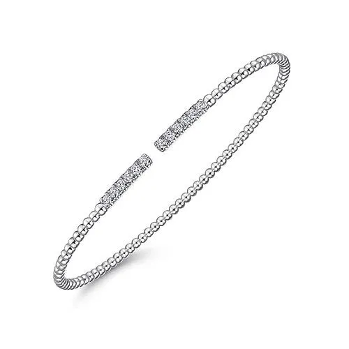 Bracelets 14K White Gold Bujukan Bead Cuff Bracelet with Diamond Pave Bars GABRIEL CO Bracelets 14K White Gold Bujukan Bead Cuff Bracelet with Diamond Pave Bars GABRIEL CO