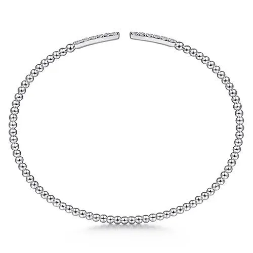 Bracelets 14K White Gold Bujukan Bead Cuff Bracelet with Diamond Pave Bars GABRIEL CO Bracelets 14K White Gold Bujukan Bead Cuff Bracelet with Diamond Pave Bars GABRIEL CO