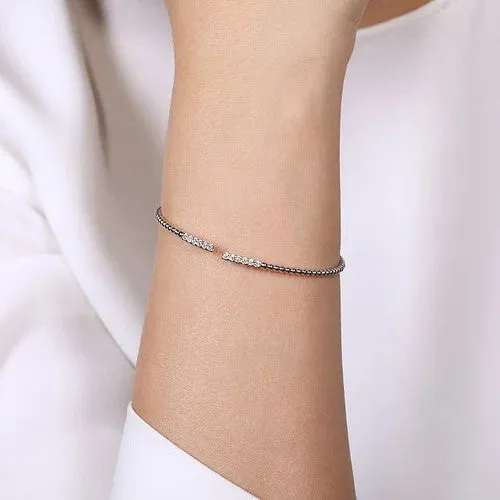 Bracelets 14K White Gold Bujukan Bead Cuff Bracelet with Diamond Pave Bars GABRIEL CO Bracelets 14K White Gold Bujukan Bead Cuff Bracelet with Diamond Pave Bars GABRIEL CO