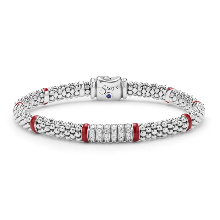 Bracelets Red Enamel Six Station Diamond Caviar Bracelet 6mm LAGOS