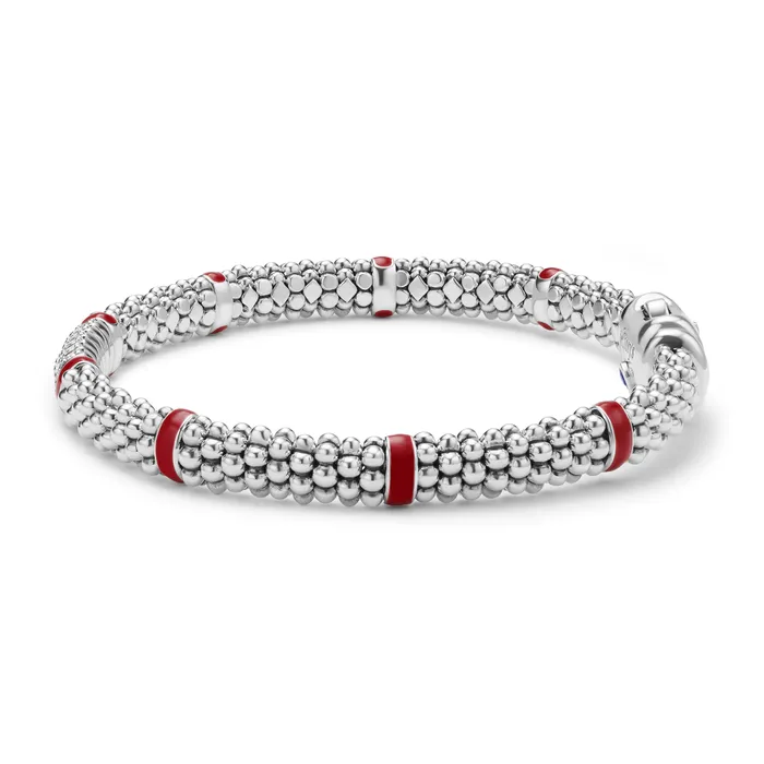 Bracelets Red Enamel Six Station Diamond Caviar Bracelet 6mm LAGOS