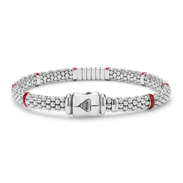 Bracelets Red Enamel Six Station Diamond Caviar Bracelet 6mm LAGOS