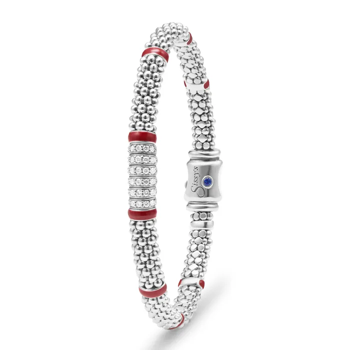 Bracelets Red Enamel Six Station Diamond Caviar Bracelet 6mm LAGOS
