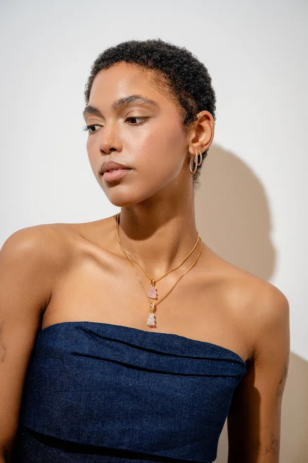Crystal Haze Jewelry Crystal Nostalgia Bear Classic Connector Rose Quartz Earrings