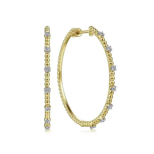 Earrings 14K Yellow Gold 40mm Diamond Classic Hoop Earrings GABRIEL CO