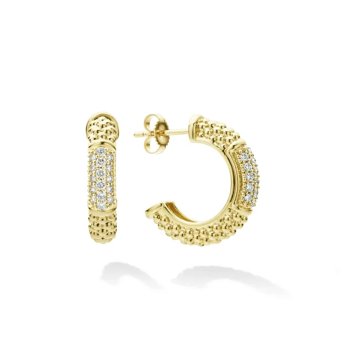 Earrings LAGOS Caviar Gold 18K Gold Caviar Diamond Hoop Earrings