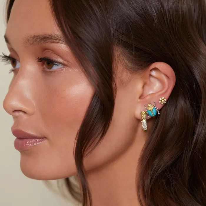 Earrings LAGOS Caviar Gold 18K Gold Caviar Diamond Hoop Earrings