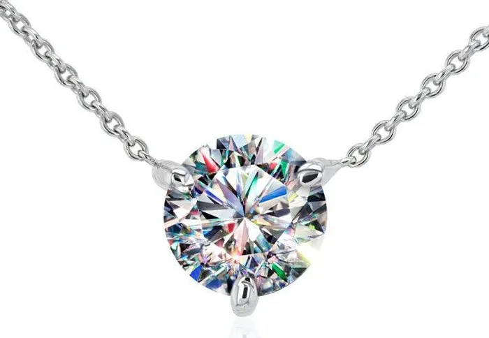 FACETS OF FIRE Necklaces 14KWG 050CT FOF RD DIA SOL PEND ON CHAIN