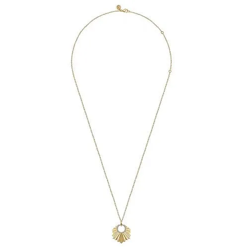 GABRIEL CO Necklaces 14K Yellow Gold Diamond Necklace With Diamond Cut Texture In Leaf Shape GABRIEL CO Necklaces 14K Yellow Gold Diamond Necklace With Diamond Cut Texture In Leaf Shape