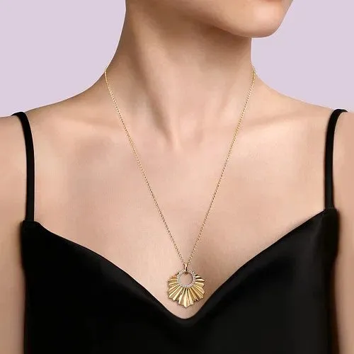 GABRIEL CO Necklaces 14K Yellow Gold Diamond Necklace With Diamond Cut Texture In Leaf Shape GABRIEL CO Necklaces 14K Yellow Gold Diamond Necklace With Diamond Cut Texture In Leaf Shape