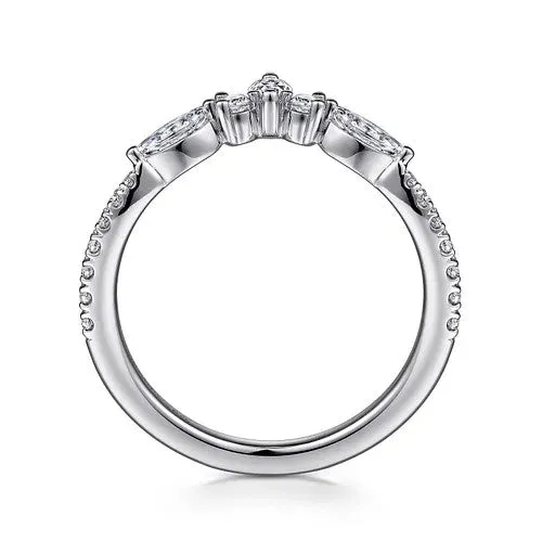 GABRIEL CO Rings Tulsie Curved 14K White Gold Marquise and Round Diamond Anniversary Band
