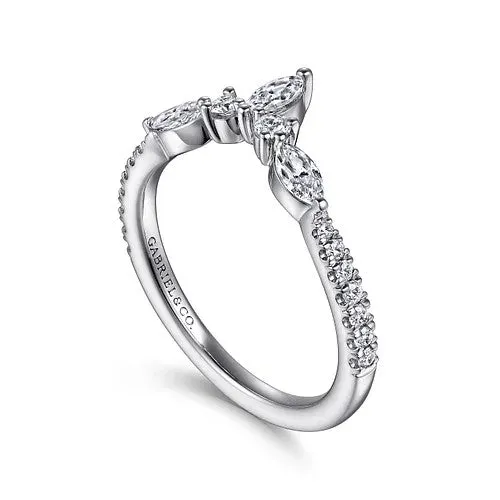 GABRIEL CO Rings Tulsie Curved 14K White Gold Marquise and Round Diamond Anniversary Band