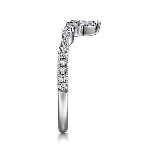 GABRIEL CO Rings Tulsie Curved 14K White Gold Marquise and Round Diamond Anniversary Band