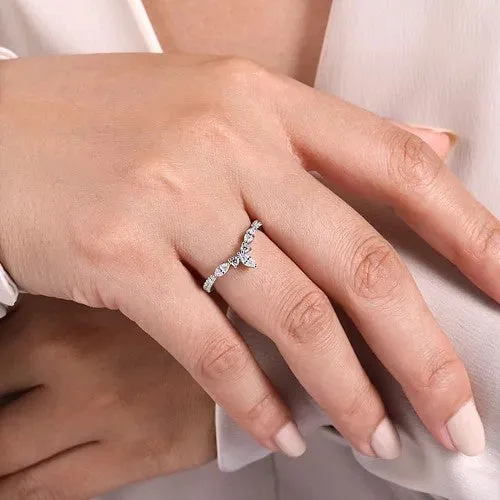 GABRIEL CO Rings Tulsie Curved 14K White Gold Marquise and Round Diamond Anniversary Band