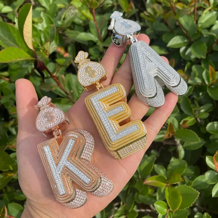Luxury Full Stoned Triple Layer Iced Out Initial Custom Name Necklace Pendant Triple Layered Necklaces