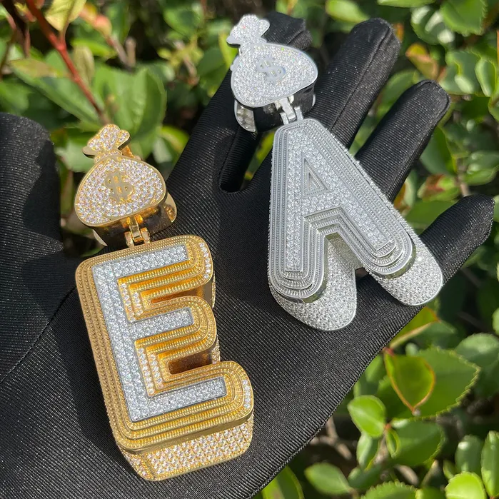 Luxury Full Stoned Triple Layer Iced Out Initial Custom Name Necklace Pendant Triple Layered Necklaces