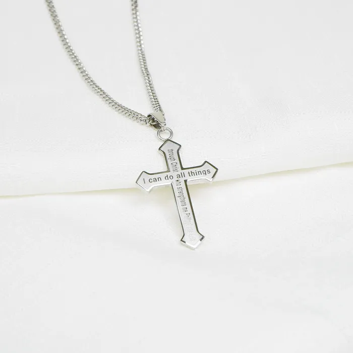 Necklaces I Can Do All Things Silver Etched Cross Necklace Forever Truth