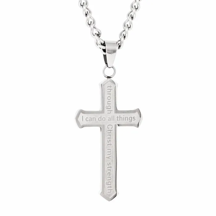 Necklaces I Can Do All Things Silver Etched Cross Necklace Forever Truth