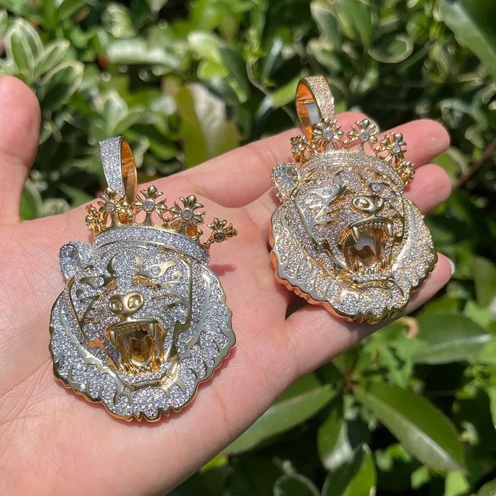 NEW Crowned Tiger Iced Out Diamond Pendant Necklace Crowned Tiger Necklaces