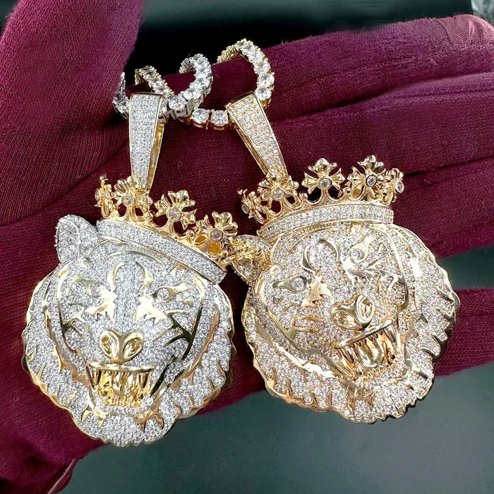 NEW Crowned Tiger Iced Out Diamond Pendant Necklace Crowned Tiger Necklaces