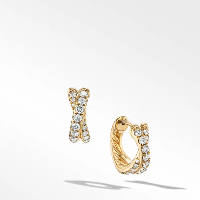Pav Crossover Hoop Earrings in 18K Yellow Gold with Diamonds 12mm David Yurman Earrings