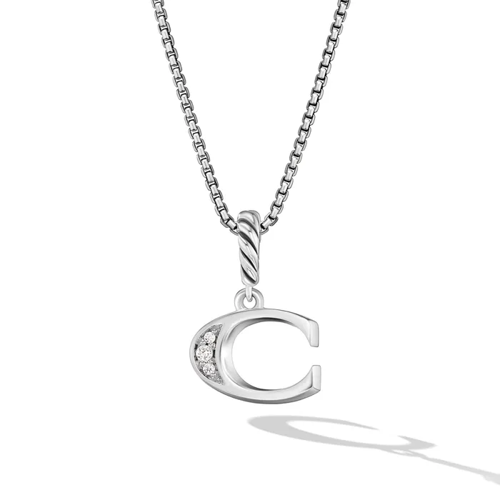 Pav Initial Pendant Necklace in Sterling Silver with Diamond C David Yurman Necklaces Pav Initial Pendant Necklace in Sterling Silver with Diamond C David Yurman Necklaces
