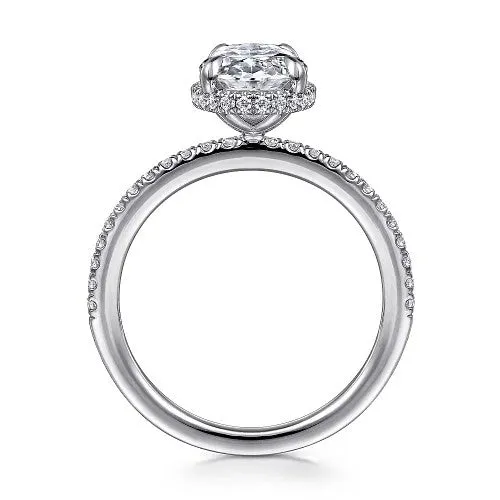 Rings Allesia 14K White Gold Oval Cut Hidden Halo Diamond Engagement Ring Setting Only GABRIEL CO