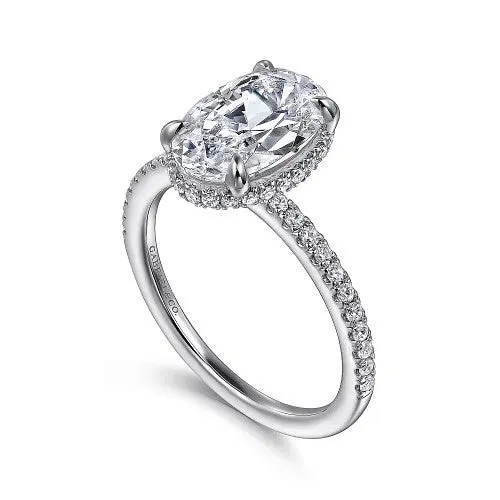 Rings Allesia 14K White Gold Oval Cut Hidden Halo Diamond Engagement Ring Setting Only GABRIEL CO