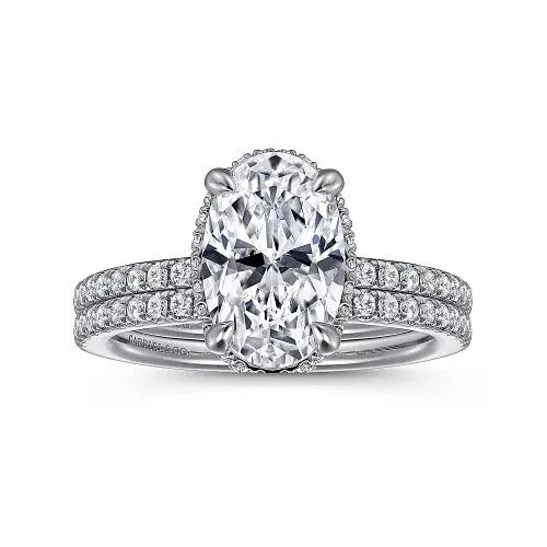 Rings Allesia 14K White Gold Oval Cut Hidden Halo Diamond Engagement Ring Setting Only GABRIEL CO
