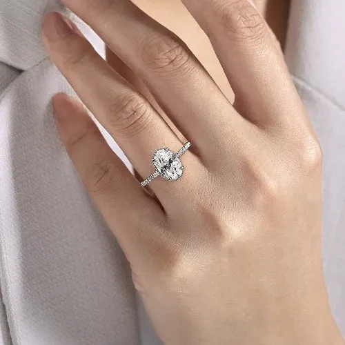 Rings Allesia 14K White Gold Oval Cut Hidden Halo Diamond Engagement Ring Setting Only GABRIEL CO