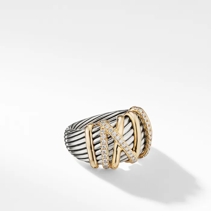Rings David Yurman Helena Ring in Sterling Silver with 18K Yellow Gold and Diamonds 15mm Rings David Yurman Helena Ring in Sterling Silver with 18K Yellow Gold and Diamonds 15mm