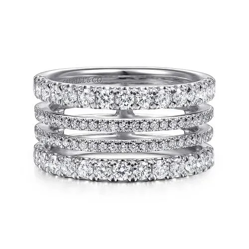 Rings GABRIEL CO 14K White Gold Four Row Diamond Ring