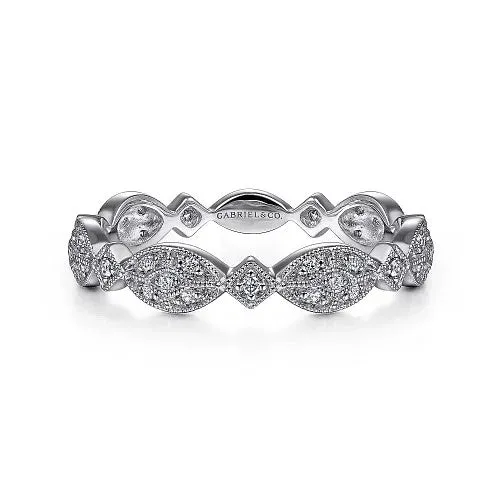 Rings GABRIEL CO 14K White Gold Marquise Station Pave Diamond Stackable Ring