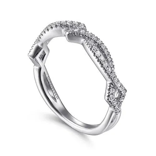 Rings GABRIEL CO 14K White Gold Twisted Diamond Stackable Ring