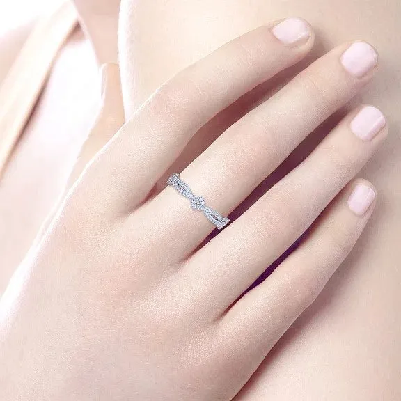 Rings GABRIEL CO 14K White Gold Twisted Diamond Stackable Ring