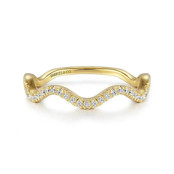 Rings GABRIEL CO 14K Yellow Gold Diamond Wave Stackable Ladies Ring