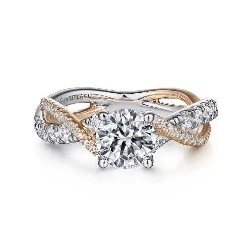 Rings Sandrine 14K WhiteRose Gold Round Diamond Twisted Engagement Ring Setting Only GABRIEL CO Rings Sandrine 14K WhiteRose Gold Round Diamond Twisted Engagement Ring Setting Only GABRIEL CO