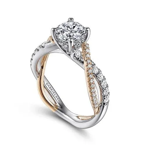 Rings Sandrine 14K WhiteRose Gold Round Diamond Twisted Engagement Ring Setting Only GABRIEL CO Rings Sandrine 14K WhiteRose Gold Round Diamond Twisted Engagement Ring Setting Only GABRIEL CO
