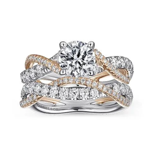 Rings Sandrine 14K WhiteRose Gold Round Diamond Twisted Engagement Ring Setting Only GABRIEL CO Rings Sandrine 14K WhiteRose Gold Round Diamond Twisted Engagement Ring Setting Only GABRIEL CO