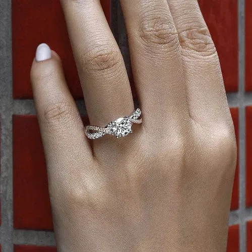 Rings Sandrine 14K WhiteRose Gold Round Diamond Twisted Engagement Ring Setting Only GABRIEL CO Rings Sandrine 14K WhiteRose Gold Round Diamond Twisted Engagement Ring Setting Only GABRIEL CO