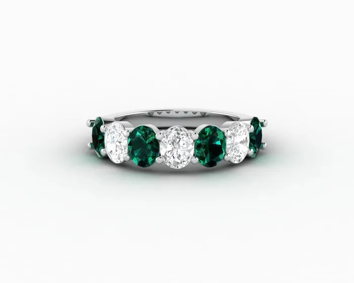 Rings Sapheena Jewelry Ivy 25 Ct Oval Cut Moissanite and Green Emerald Half Eternity Wedding Band