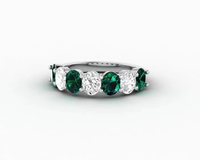 Rings Sapheena Jewelry Ivy 25 Ct Oval Cut Moissanite and Green Emerald Half Eternity Wedding Band
