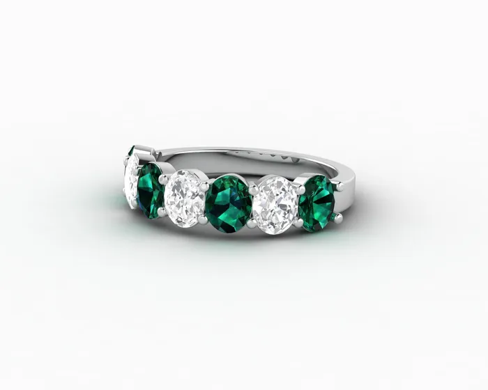 Rings Sapheena Jewelry Ivy 25 Ct Oval Cut Moissanite and Green Emerald Half Eternity Wedding Band