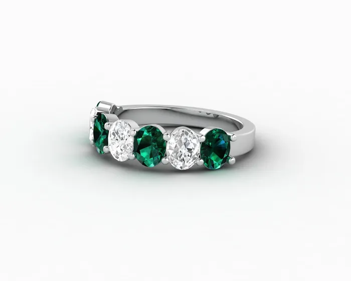 Rings Sapheena Jewelry Ivy 25 Ct Oval Cut Moissanite and Green Emerald Half Eternity Wedding Band