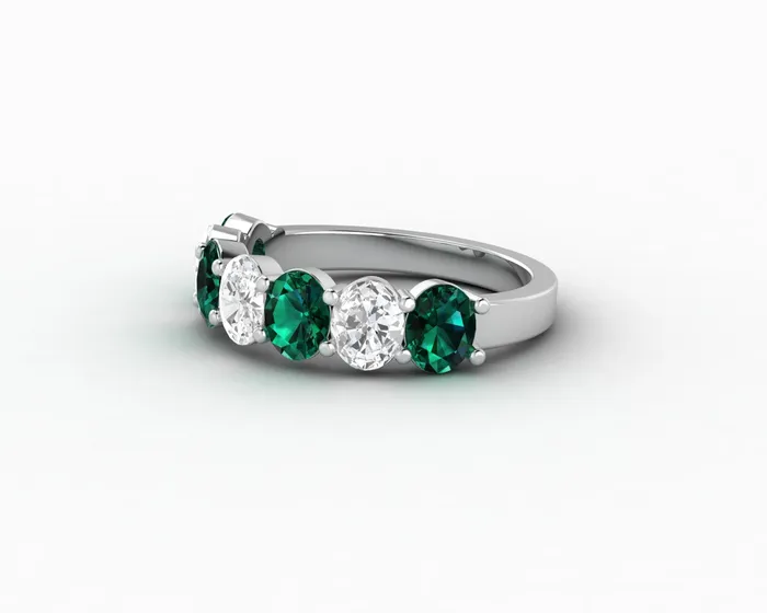 Rings Sapheena Jewelry Ivy 25 Ct Oval Cut Moissanite and Green Emerald Half Eternity Wedding Band
